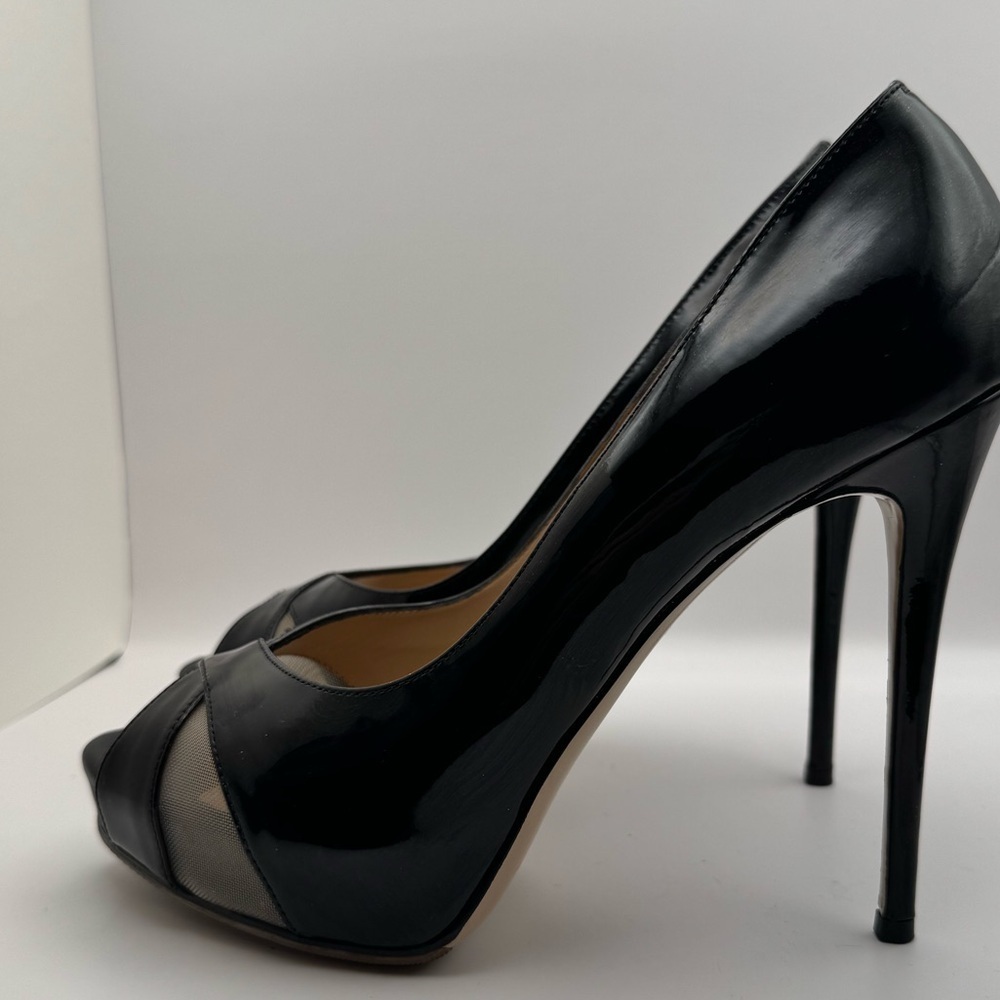 Valentino Black Patent Leather Peep-Toe Heels Size 39.5 - Picture 3 of 9